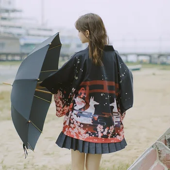Kimono Cardigan Femei Topuri Si Bluze Stil Japonez Streetwear Femei Topuri de Vara 2019 Tricou Lung Negru de sex Feminin AA4762