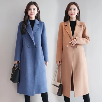 Mazefeng De Iarnă Elegant Amestec De Lână Femei Moda Coreeană Haine Lungi Vintage, Minimalist Palton De Lână Cămilă Supradimensionat Uza 1559