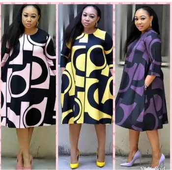 2019 noi femeile Africane rochie print digital guler rotund bază o linie de rochie cu maneci