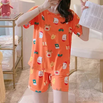 Drăguț de Fructe de Imprimare Vara Set de Pijama Pentru Femei 2020 Fete Vrac Casual Pijamale Sudoare T-Shirt și pantaloni Scurți, Pijamale Homewear