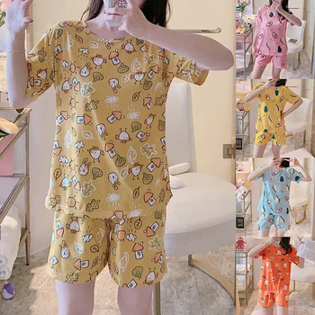 Drăguț de Fructe de Imprimare Vara Set de Pijama Pentru Femei 2020 Fete Vrac Casual Pijamale Sudoare T-Shirt și pantaloni Scurți, Pijamale Homewear