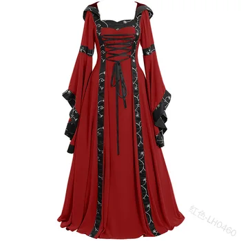 Noi cu Gluga Medieval costum rochie femei Maxi rochie Renașterii Regina Cosplay Rochie Lunga Femei Retro de Lux Haine de Halloween 5XL