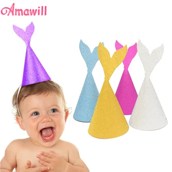 Amawill 5 Buc Sirena Pălărie de Hârtie Prințesă Glitter Capac de Duș pentru Copii Sub Mare Parte Consumabile Fată Fericit Ziua de nastere Decoratiuni 6D