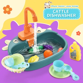 Copii Vițel mașină de spălat Vase Electric se Spală Chiuveta Castron Pentru Fiecare Bucătărie de Jucărie Set de Vase de bucatarie accesorii bucatarie copii jucărie set