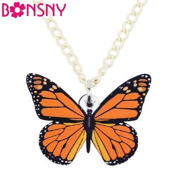 Bonsny Acrilice Fluture Monarh Insecte Colier Pandantiv Lanț Guler Noutate Bijuterii Charms Pentru Femei Fata Doamnelor Accesorii
