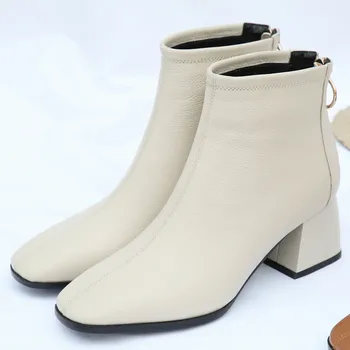 Plus dimensiune 33-43 femei din piele toc gros zip înapoi de toamnă caldă de pluș scurt papuceii de înaltă calitate glezna cizme pantofi 15907