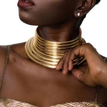 Declarație De Epocă Cravată Colier Pentru Femei De Culoare De Aur Din Piele Guler Maxi Colier African Bijuterii Reglabil Colierele Mari
