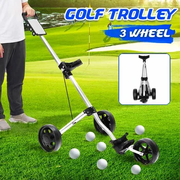 Golf Trage Cosul De Fier Negru Reglabil Golf Trolley Cărucior Cu 3 Roți Push Pull Cart De Golf Din Aliaj De Aluminiu Pliabil Manual De Golf Trolley