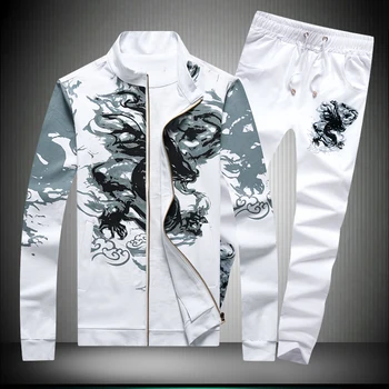 Chineză stil două piese seturi de moda casual, sacou și pantaloni seturi de sosire Noi de calitate de top de bumbac rafinat de imprimare de costume pentru bărbați
