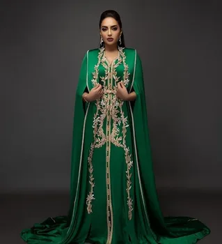 Lumina Verde Marocan Caftane, Rochii de Seara Broderie cu Aplicatii Elegante Lungi Rochie Formale Dubai arabă elbise abiye Petrecere Dres