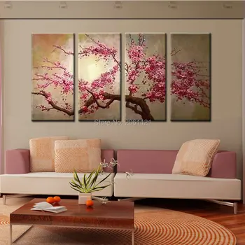 Pictate manual roz, copac, flori, pictura in ulei pe panza infloreste sakura Cherry blossom china japonia poze de perete pentru camera de zi 1597
