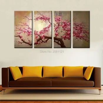 Pictate manual roz, copac, flori, pictura in ulei pe panza infloreste sakura Cherry blossom china japonia poze de perete pentru camera de zi