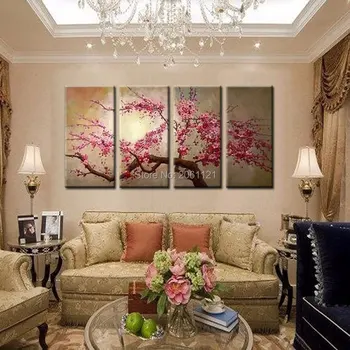 Pictate manual roz, copac, flori, pictura in ulei pe panza infloreste sakura Cherry blossom china japonia poze de perete pentru camera de zi