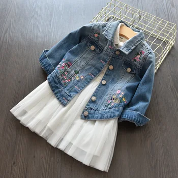 Fata noua haina coreean broderie floare rever denim strat de uzura pentru copii baby girl jacheta de iarna