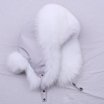 SUPPEV&STTDIO Reale Caciula de Blana pentru Femei Naturala de Vulpe Argintie Blană Ushanka rusă Pălării Gros de Iarna Cald Urechi de Moda Bombardier Capac