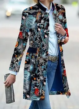 Primavara toamna jachete de moda pentru femei 2020 stele imprimate sacou blana lunga Streetwear feminin stand guler uza veste femme