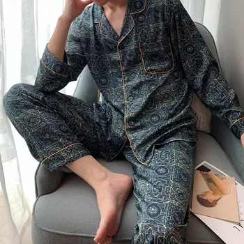 Primavara-Vara Nou Set De Pijama Casual Iubitorii De Imprimare Pijamale Pijamale Cămașă Și Pantaloni Din Satin Lenjerie Intima Haine De Acasă