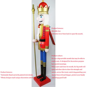 CDL 6feet/180cm/6ft/6foot dimensiunea de Viață mare/Gigant Roșu și Aur de Crăciun din Lemn spargatorul de Nuci si Regele & Soldat Ornament Papusa Cadou K01