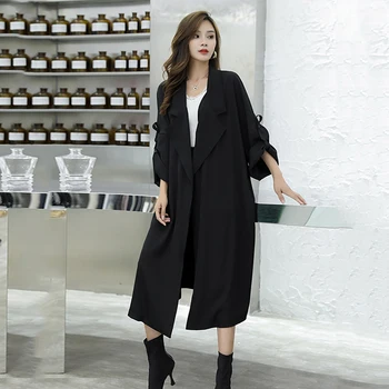 XITAO Negru Vrac Trench Femei Gri Casual Moda coreeană Stil Elegant Rândul său, în Jos Guler 2020 Nou Toamna Femei, Haine ZP2791