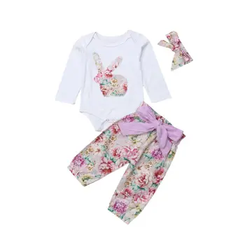 Copil Copil Copil Nou-născut Fete Haine Set de Primăvară Paște Topuri cu Maneci Lungi de Iepure Bodysuit Floral Pantaloni Tinutele Vestimentare 0-18M