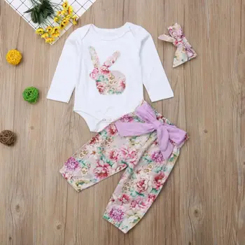 Copil Copil Copil Nou-născut Fete Haine Set de Primăvară Paște Topuri cu Maneci Lungi de Iepure Bodysuit Floral Pantaloni Tinutele Vestimentare 0-18M