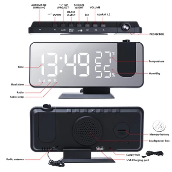 LED Digital Ceas cu Alarmă Ceas de Masa Electronice Desktop Radio Ceasuri Cu Proiectie Temperatura Și Umiditatea Funcție de Amânare
