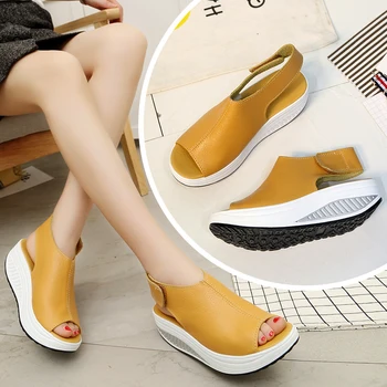 5 Stiluri De Vara Femei Sandale Platforma Pene Sandale Din Piele Leagăn Peep Toe Pantofi Casual Femei Pantofi De Mers Pe Jos De Apartamente Dimensiune 35-42