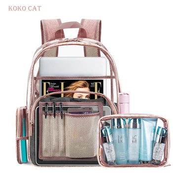 Koko Cat Clar Transparent Rucsac Set Impermeabil din Pvc Geantă de Plajă Travle Organizat Saci Ghiozdan pentru Adolescenti Fete Mochila