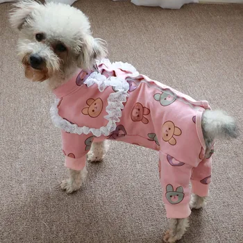 Câine De Companie Salopeta Bumbac Catelus Haine Subțiri Tipărite Salopete Pentru Câini De Talie Mică Proteja Burta Elastic Pijamale Pudel Tricou