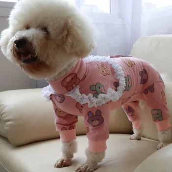 Câine De Companie Salopeta Bumbac Catelus Haine Subțiri Tipărite Salopete Pentru Câini De Talie Mică Proteja Burta Elastic Pijamale Pudel Tricou
