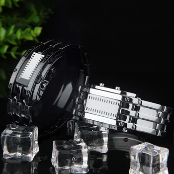 SKMEI 0926 LED-uri Creative Binar Electronic Ceas Brățară din Oțel Inoxidabil rezistent la apa Femei Barbati Câteva Ceasuri Digitale relojes