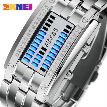 SKMEI 0926 LED-uri Creative Binar Electronic Ceas Brățară din Oțel Inoxidabil rezistent la apa Femei Barbati Câteva Ceasuri Digitale relojes