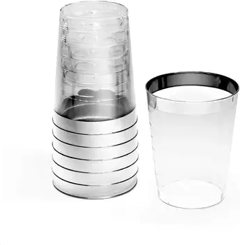 De Argint, Pahare De Plastic De 10 Oz Clar Pahare De Plastic, Pahare De Argint, Cu Ramă Cupe De Lux De Unică Folosință Nunta Pahare Elegante De Petrecere Cupe