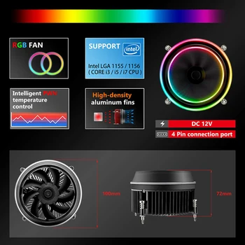 DarkFlash Umbra Cooler CPU 280W PWM LED AURA de SINCRONIZARE 3p-5V RGB CPU Fan Radiator de Răcire pentru LGA 1151/1155/1156/Intel i7/i5/i3