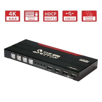 Mirabox 4K@60Hz Munca la Domiciliu Comutator KVM 4 porturi HDMI KVM Switcher pentru Birou SOHO