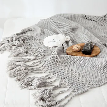Alb Bej Mână-tricotate Canapea Pătură Foto Recuzită Ciucure Boho Pătură Pătură Tricot Pătură Condiționat Ponderat Aer Indesata