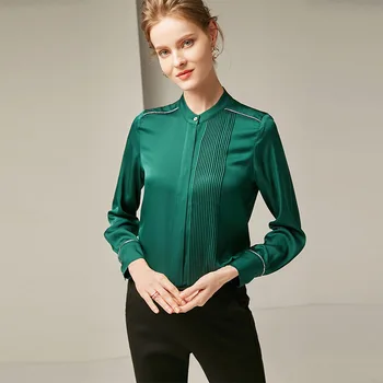 Matase Bluza Femei Tricou Solid Asimetric Design Cutat O Gât Lung Flare Mâneci 3 Culori Biroul De Top De Moda Noua 2019