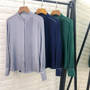 Matase Bluza Femei Tricou Solid Asimetric Design Cutat O Gât Lung Flare Mâneci 3 Culori Biroul De Top De Moda Noua 2019