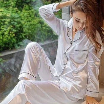 Femei Pijamale Serviciu Acasă Costum Doamnelor Liber Casual Culoare Solidă Cardigan cu Mâneci Lungi de Simulare Calitate Set Pijama de Mătase