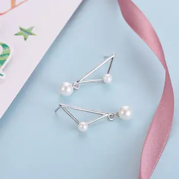LEKANI S925 Argint Cercei Pentru Femei Creativitatea Geometrice Triunghi Imitație Pearl Cercei de Vânzare Fierbinte Bijuterii Fine