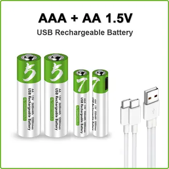 AA + AAA USB Reîncărcabilă baterie 1.5 V AA 2600mWh/AAA 550mWh li-ion baterii pentru jucarii ceas MP3 player termometru+TIP-C prin Cablu