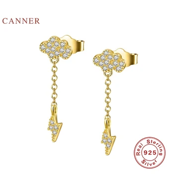 CANNER Real Argint 925 Cercei Pentru Femei Nor Fulger Cercei Cercuri Zircon Diamant coreeană Bijuterii Aretes De Mujer