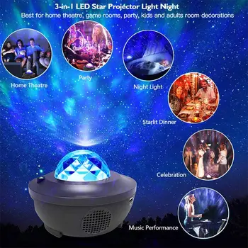 USB LED Star Lumina de Noapte Muzica Înstelat Val de Apă de Sunet-Activat Proiector LED Lumina Bluetooth Proiector Galaxy Proiector Lumina