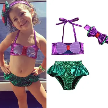 3Pcs Copii Baby Girl Sirena Bowknot costume de Baie Costume de baie Costum de Baie Nou-născut Copilul Vara Tankini Costum Bikini Beachwear Biquini