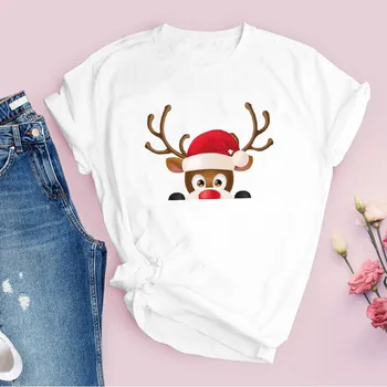 Teuri pentru Femei de Imprimare Carouri Copac Ușoară Tendință de 90 de Vacanță de Crăciun, Haine Femei Tricou Lady Topuri Haine Grafic T-Shirt