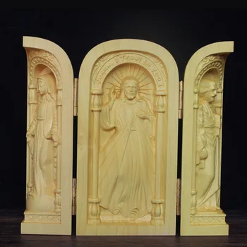 Lemn masiv Nostru Isus Doamna Statuie, din Lemn sculptat manual Catolică Racla, cadouri Crestine, ornamente ，Biserica Consumabile 169620