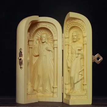 Lemn masiv Nostru Isus Doamna Statuie, din Lemn sculptat manual Catolică Racla, cadouri Crestine, ornamente ，Biserica Consumabile
