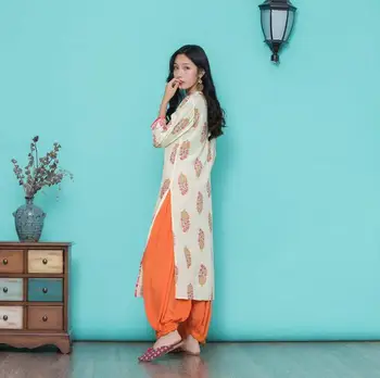Femeie De Moda Stiluri Etnice Seturi Kurtas Bumbac Imprimare India Doamnă Rochie Lunga Top Si Pantaloni 169798