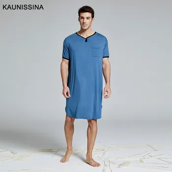 Bărbați Pijamale Lungi Camasa De Noapte Cu Maneci Scurte Pijamale Moi Confortabile, Lejere Somn Cămașă De Sex Masculin Sleepshirt Îmbrăcăminte Acasă 170263