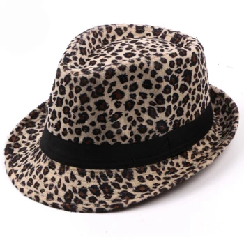 HT1517 Coreea Stil Bărbați Femei Capac de Primăvară de Toamnă Leopard Imprimate Fedoras Casual Centura Neagră Pălărie Trilby de Lux Jazz Derby Pălărie Melon